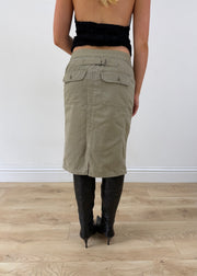 small khaki ralph lauren cargo midi skirt back