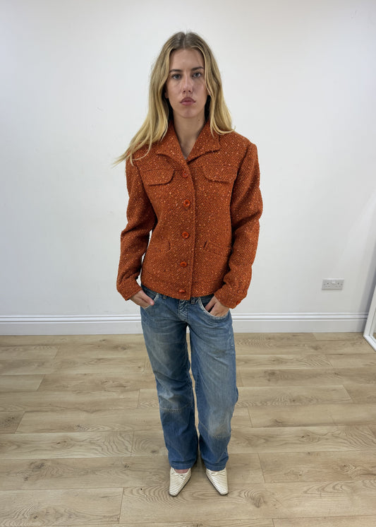 small orange borgofiori tweed jacket front