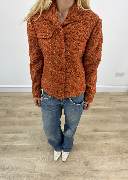 small orange borgofiori tweed jacket aesthetic detail