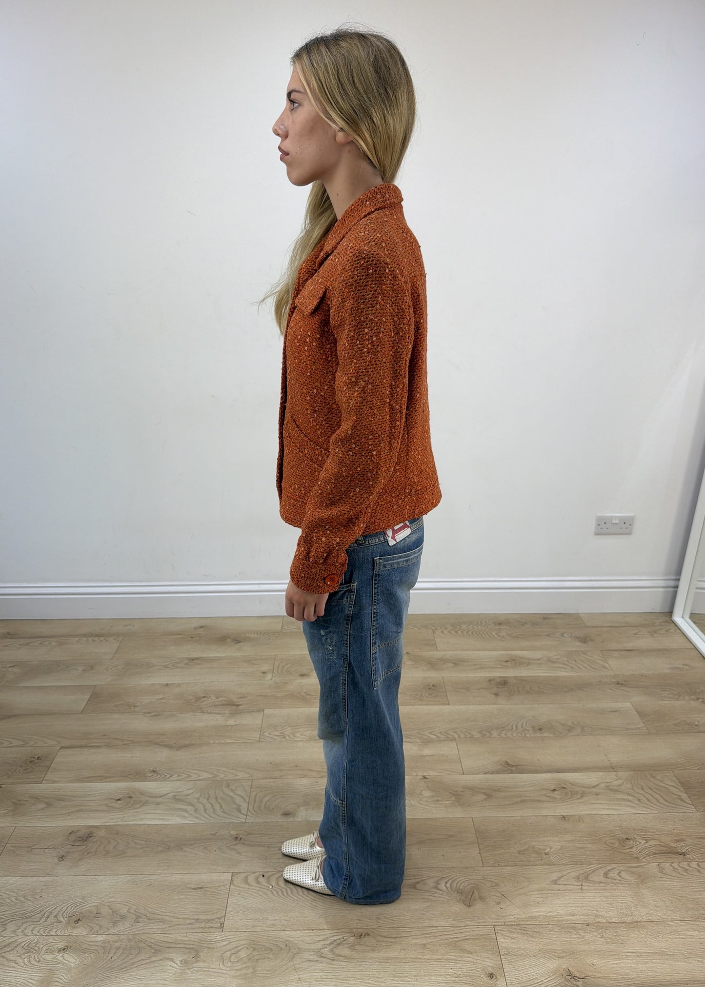small orange borgofiori tweed jacket left side
