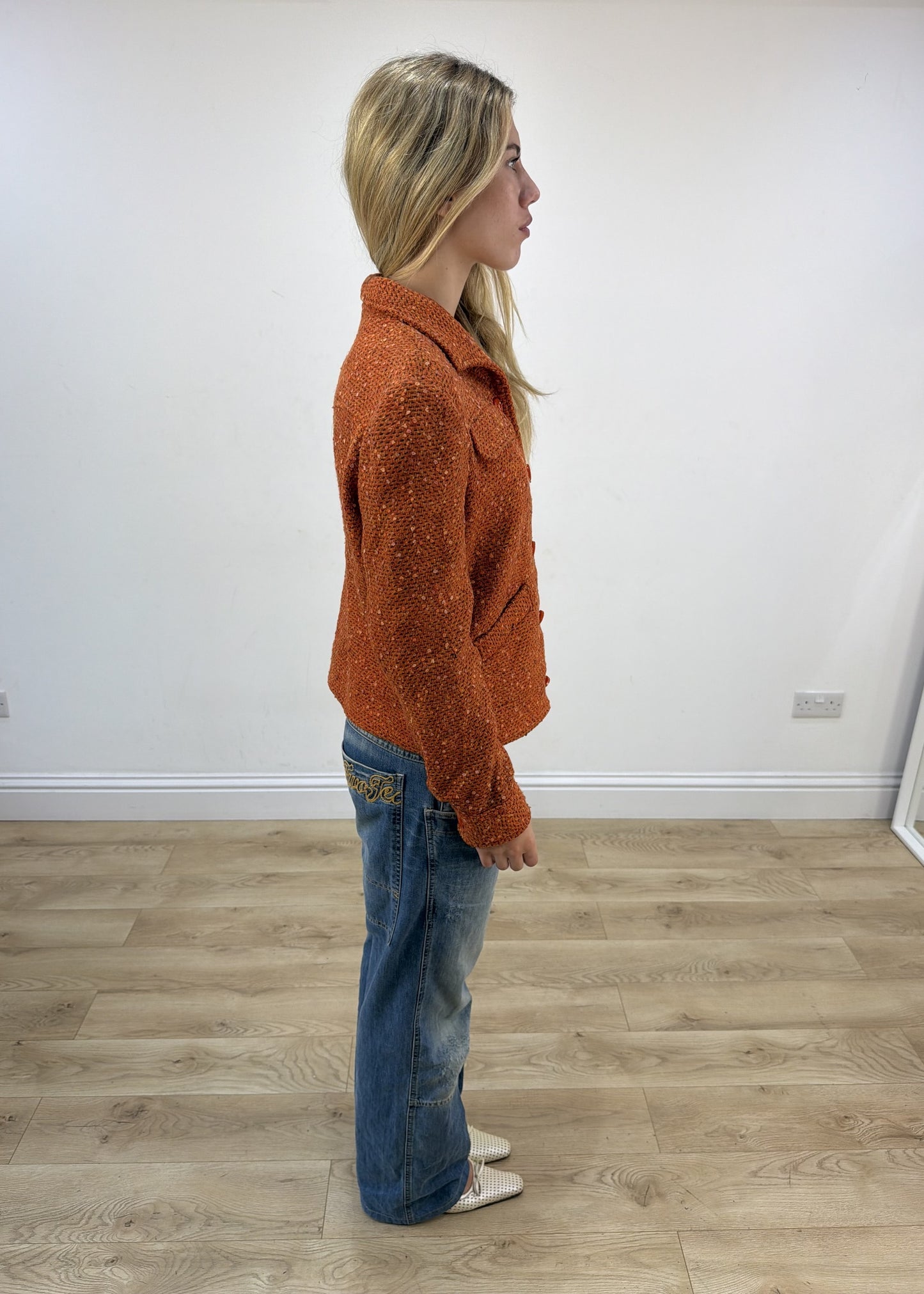small orange borgofiori tweed jacket right side