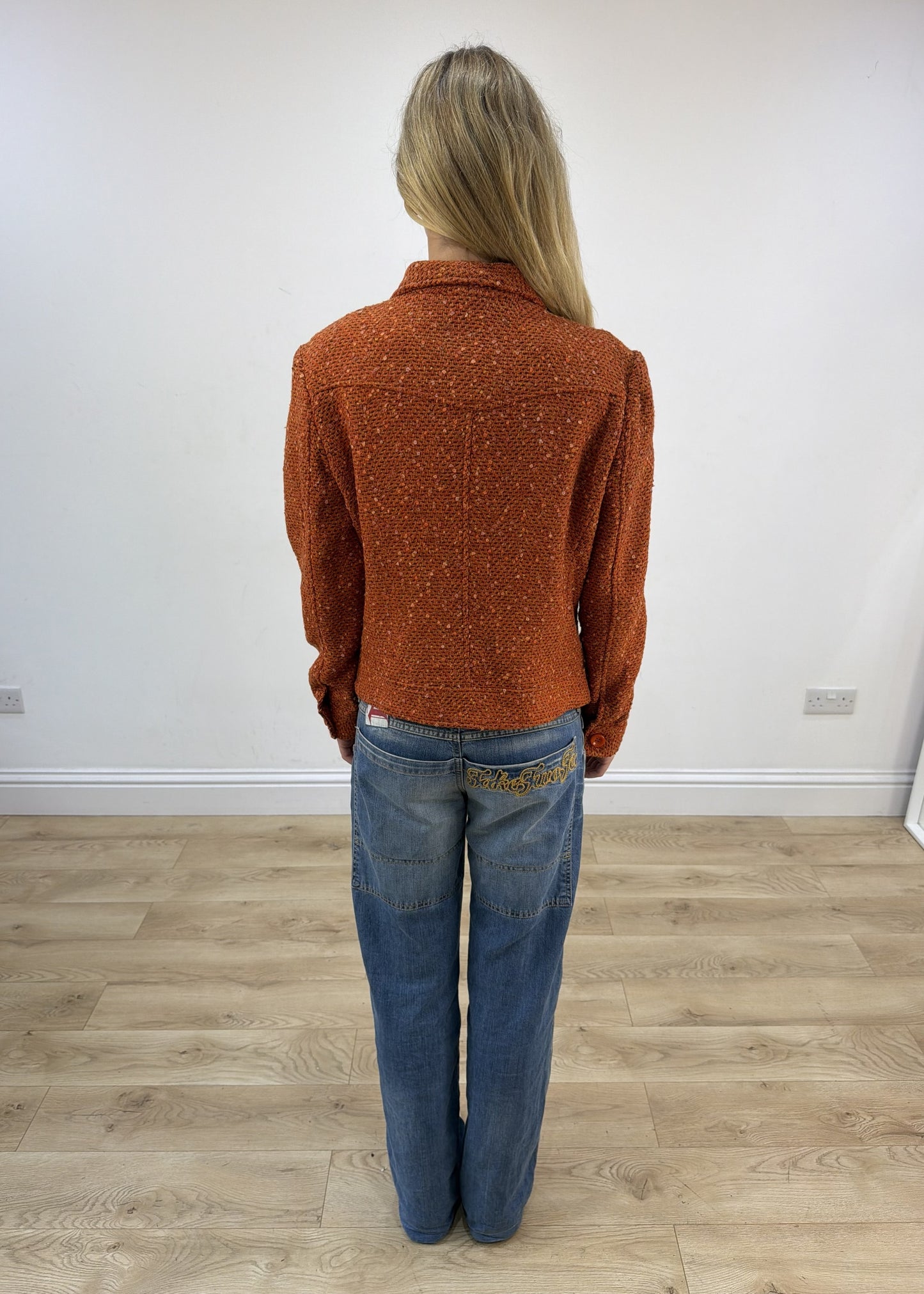 small orange borgofiori tweed jacket back