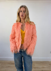 small peach pink faux fur coat