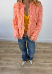 small peach pink faux fur coat