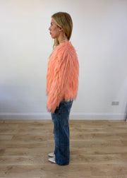 small peach pink faux fur coat