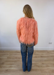 small peach pink faux fur coat