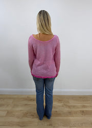 small pink sheer knit jumper back view