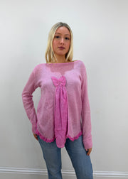 small pink sheer knit jumper close front view