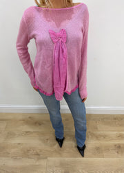 small pink sheer knit jumper full front view