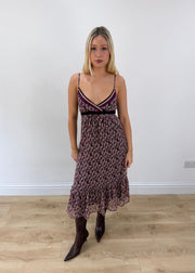 small purple and brown yessica midi dress front