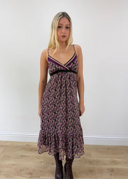 small purple and brown yessica midi dress zoomed front