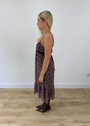 small purple and brown yessica midi dress side