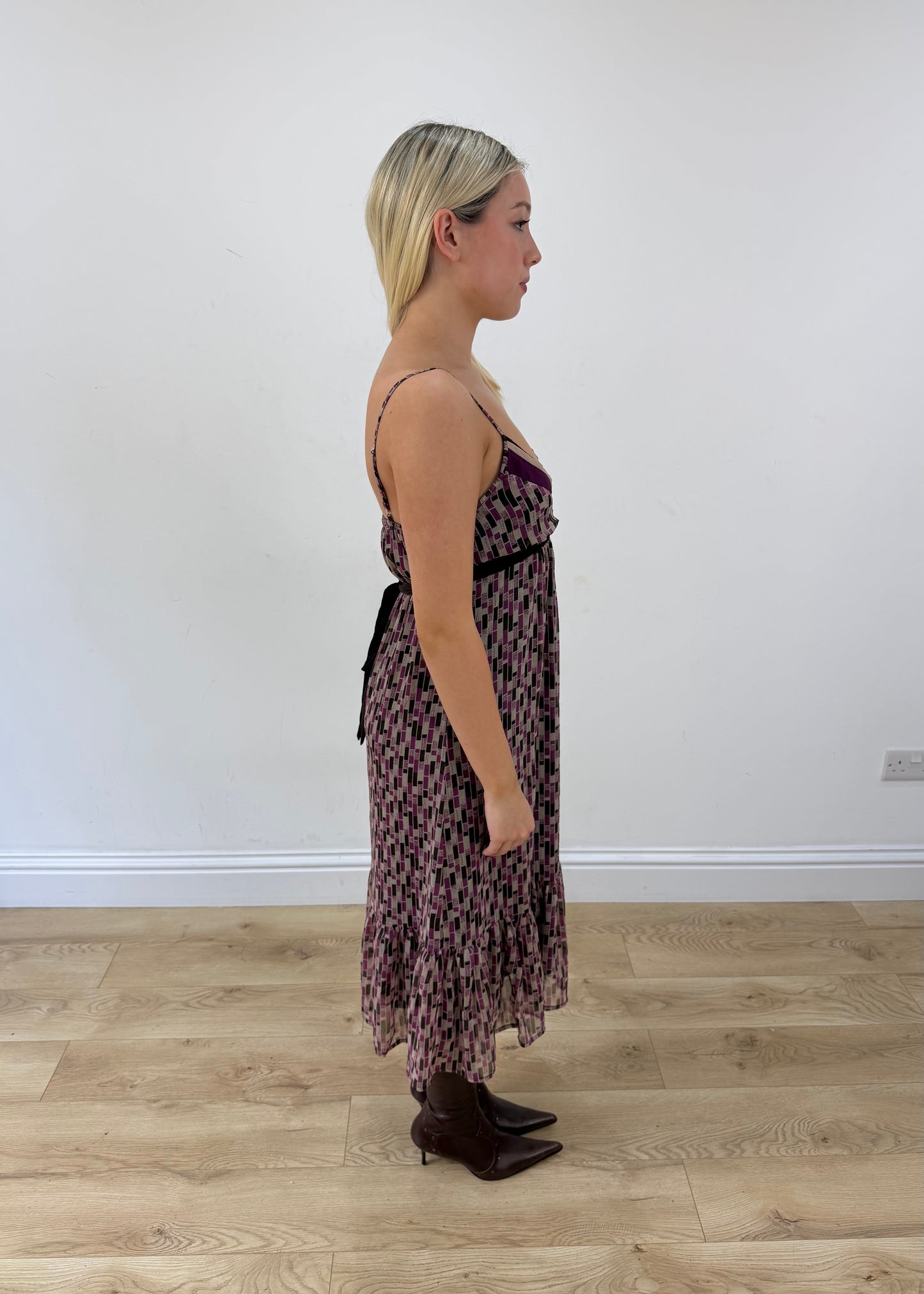 small purple and brown yessica midi dress other side