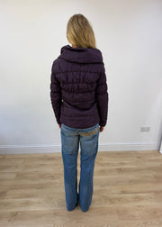 small purple puffer jacket with oversized collar