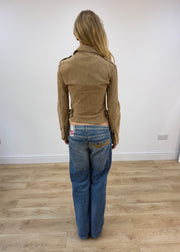 small tan mango leather asymmetric zip jacket image 8