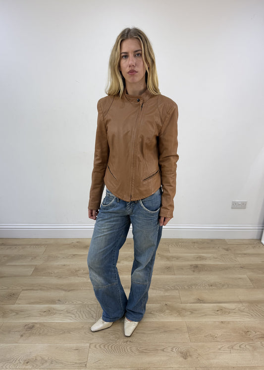 small tan vera pelle leather jacket front