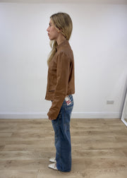 small tan vera pelle leather jacket left side