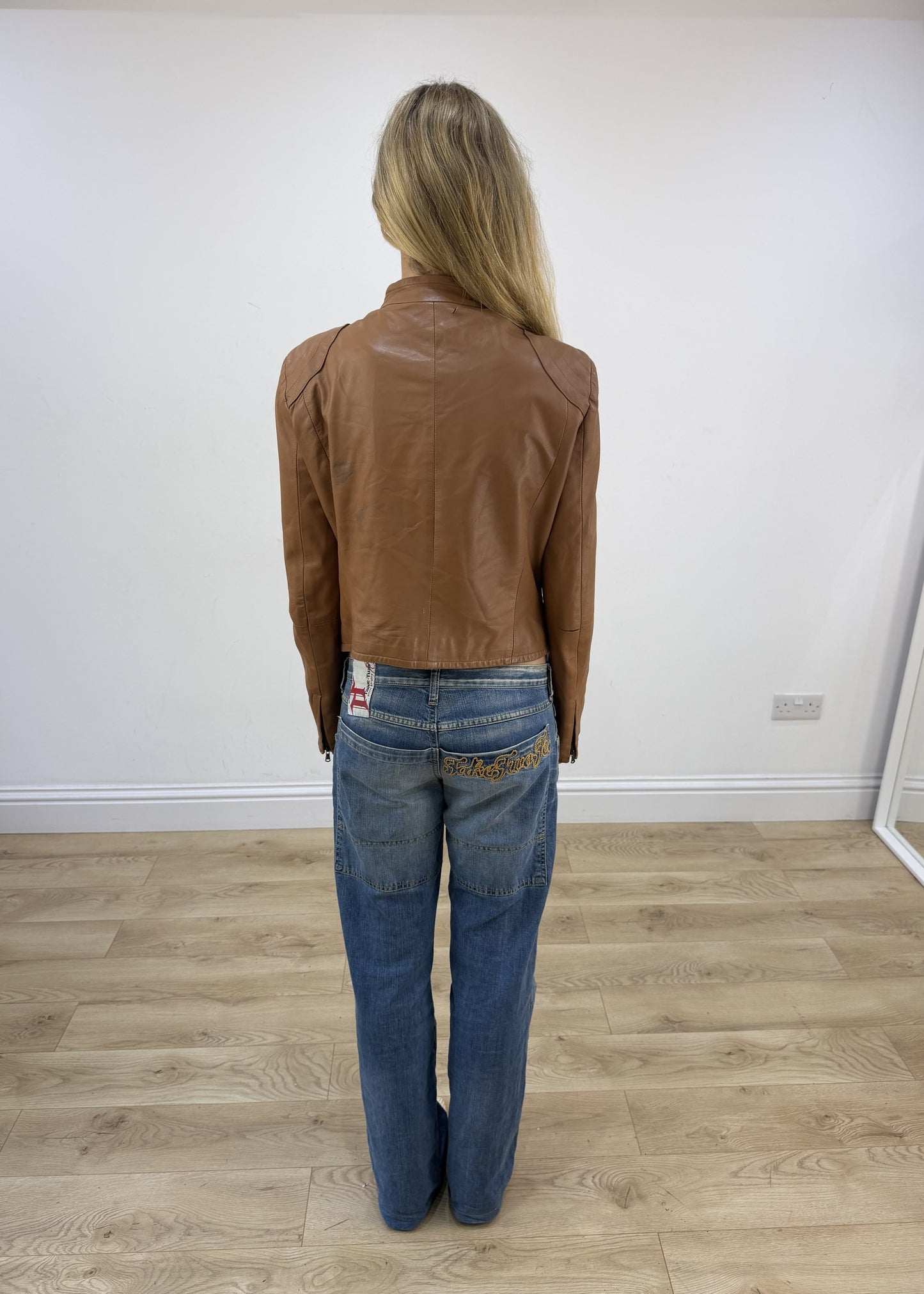 small tan vera pelle leather jacket back