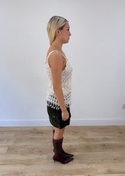 small white crochet short sleeve top other side