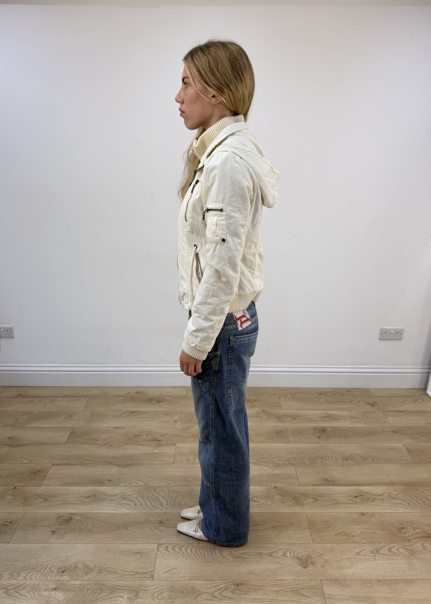 small white pepe jeans hooded jacket left side