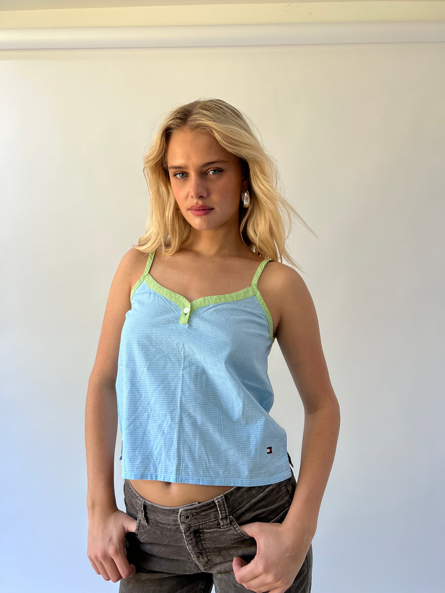 back to school drop green and white striped tommy hilfiger cami top front