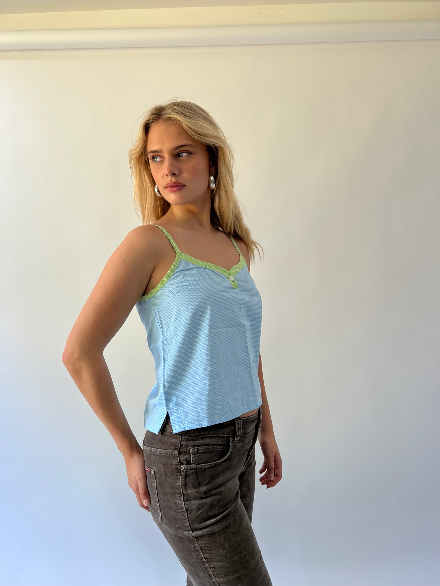 back to school drop green and white striped tommy hilfiger cami top detail