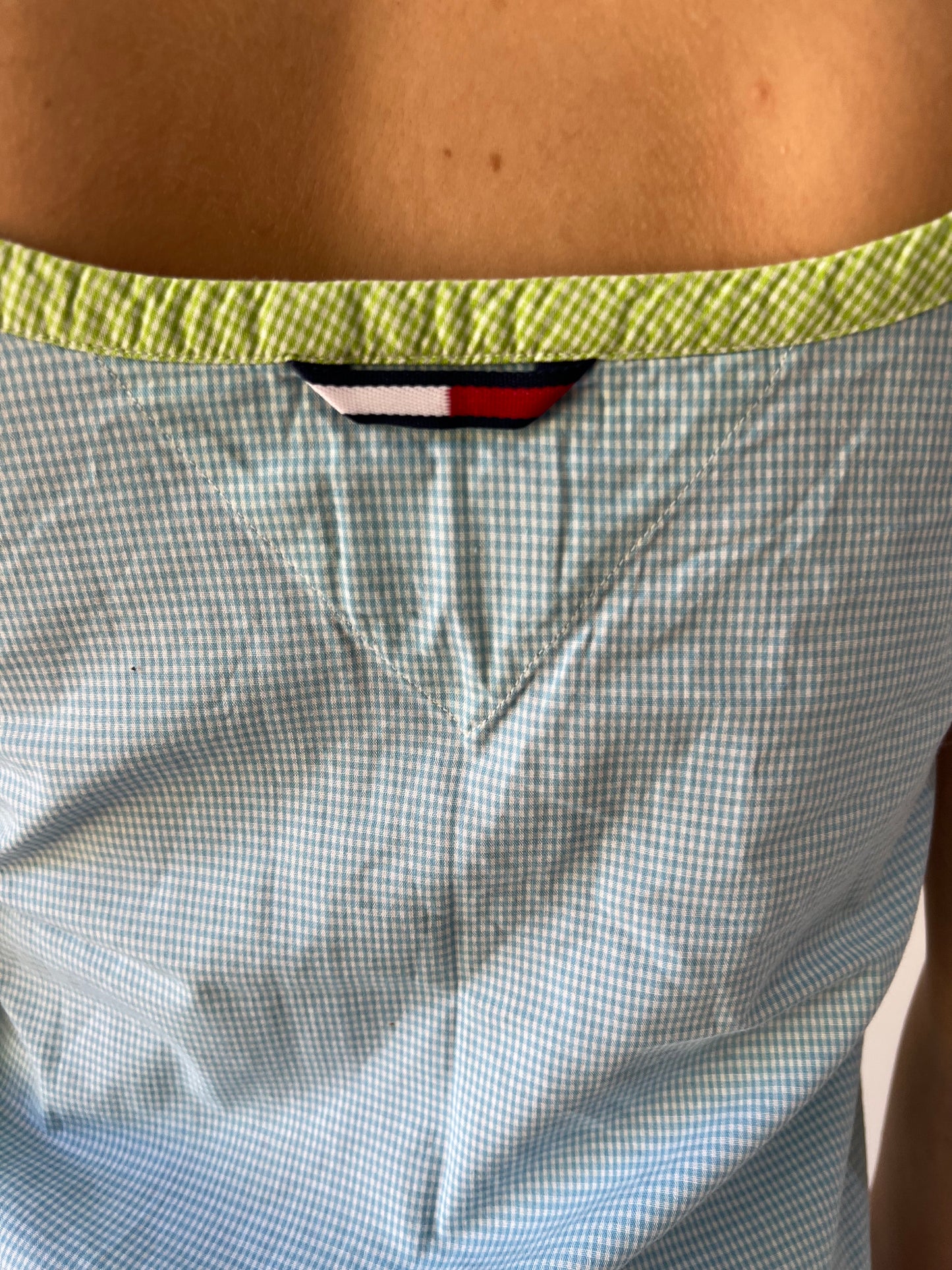 back to school drop green and white striped tommy hilfiger cami top detail