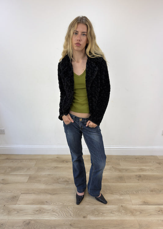 Medium black faux fur jacket view 1