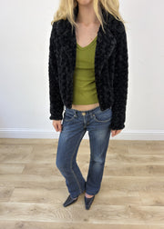 Medium black faux fur jacket view 2