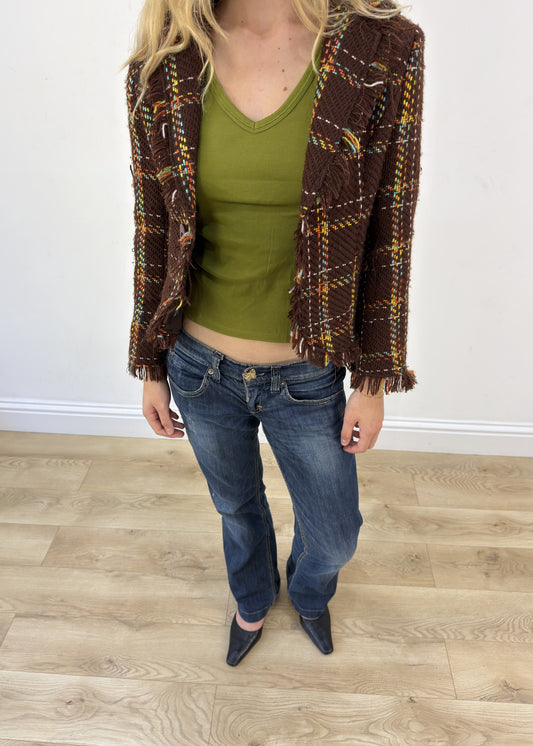 Small brown and yellow checkered tweed jacket view 2
