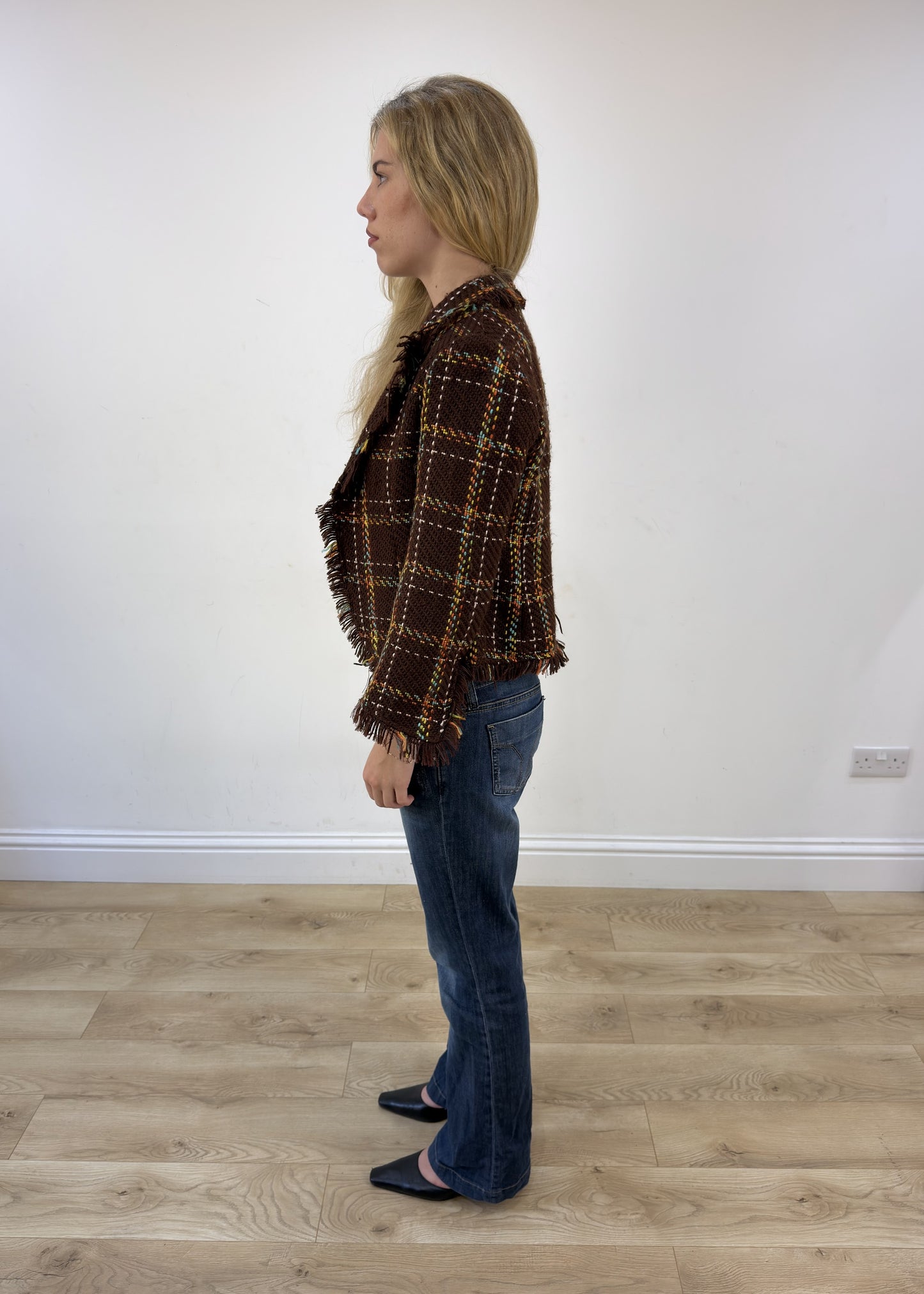 Small brown and yellow checkered tweed jacket view 6