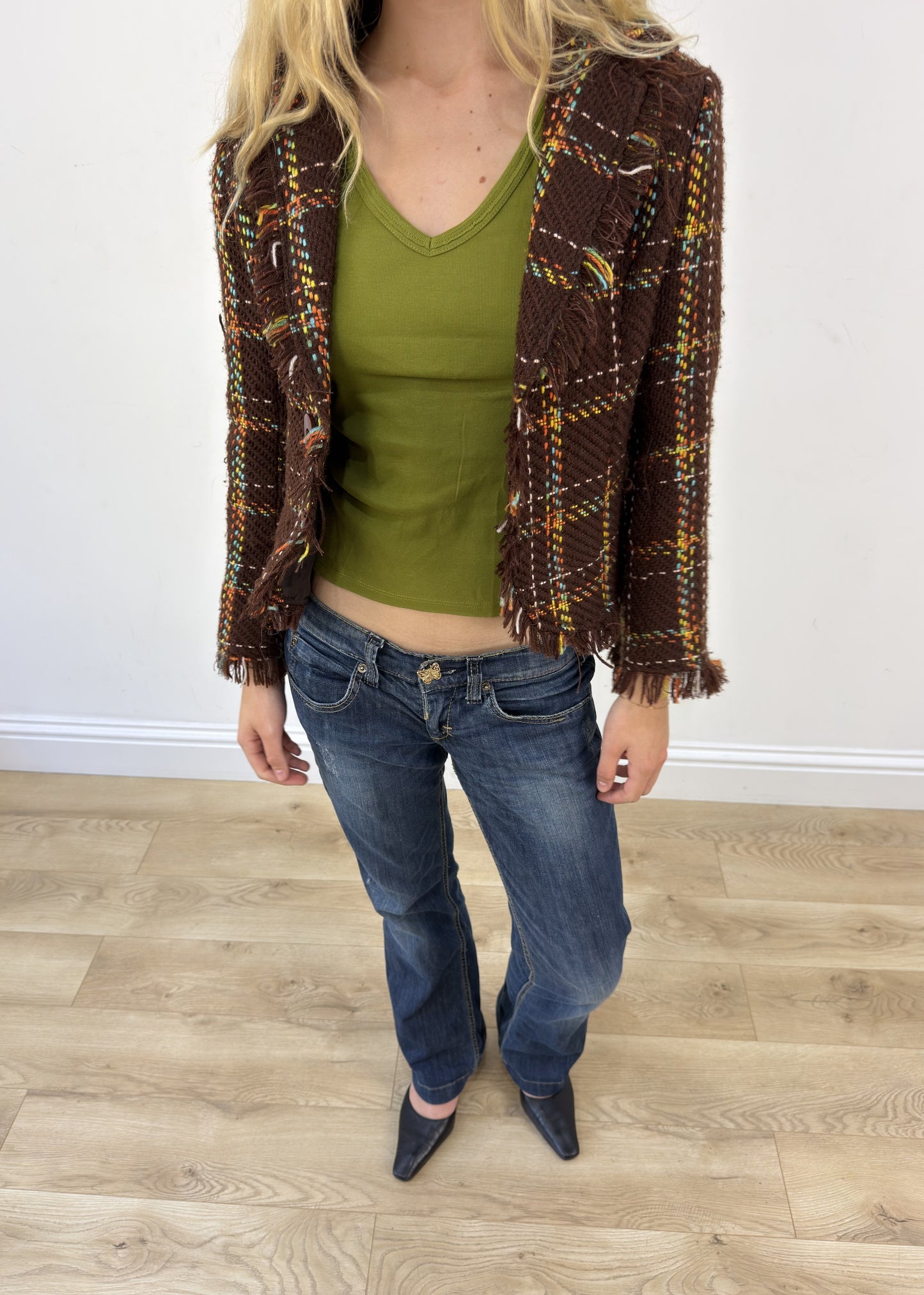 Small brown and yellow checkered tweed jacket view 8