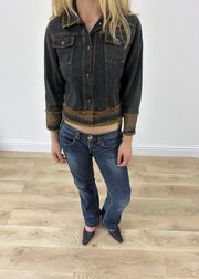 small dark blue distressed denim jacket photo 2