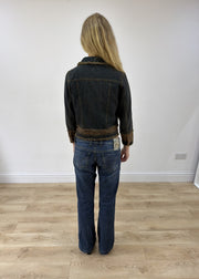 small dark blue distressed denim jacket photo 7