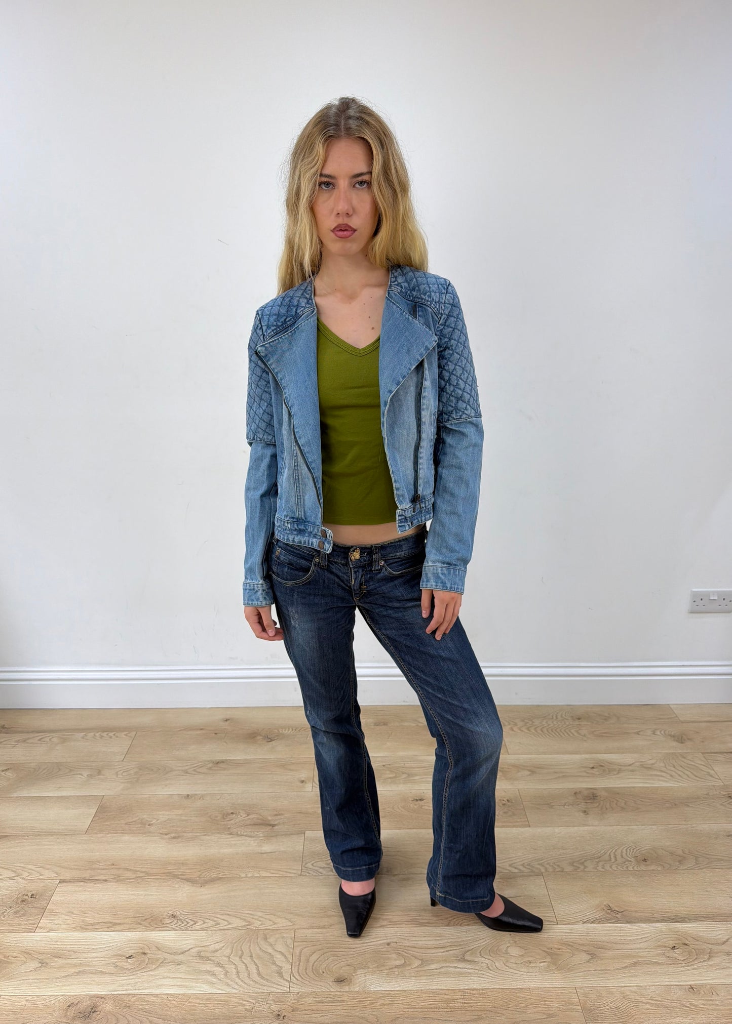 small blue Pimkie denim jacket worn open