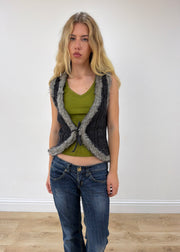 small grey knit faux fur gilet front close-up