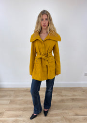 small yellow belted trench coat front