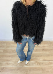 small black coocu shag fur jacket headless detail