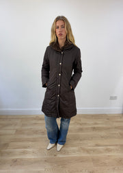 small brown dkny puffer trench coat front