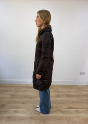 small brown dkny puffer trench coat side