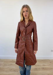 small brown toi and moi leather trench coat close front