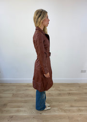 small brown toi and moi leather trench coat opposite side