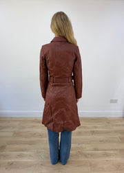 small brown toi and moi leather trench coat back