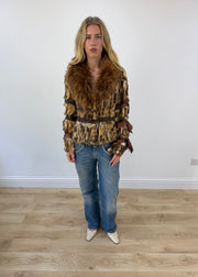 small brown toi and moi mixed fur jacket front