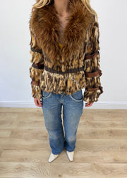 small brown toi and moi mixed fur jacket headless detail