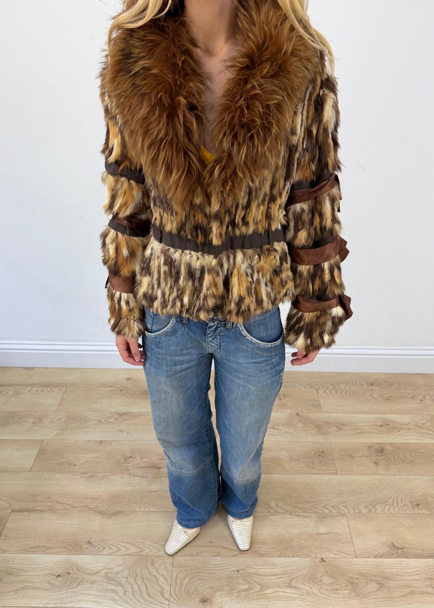 small brown toi and moi mixed fur jacket headless detail