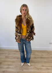 small brown toi and moi mixed fur jacket open