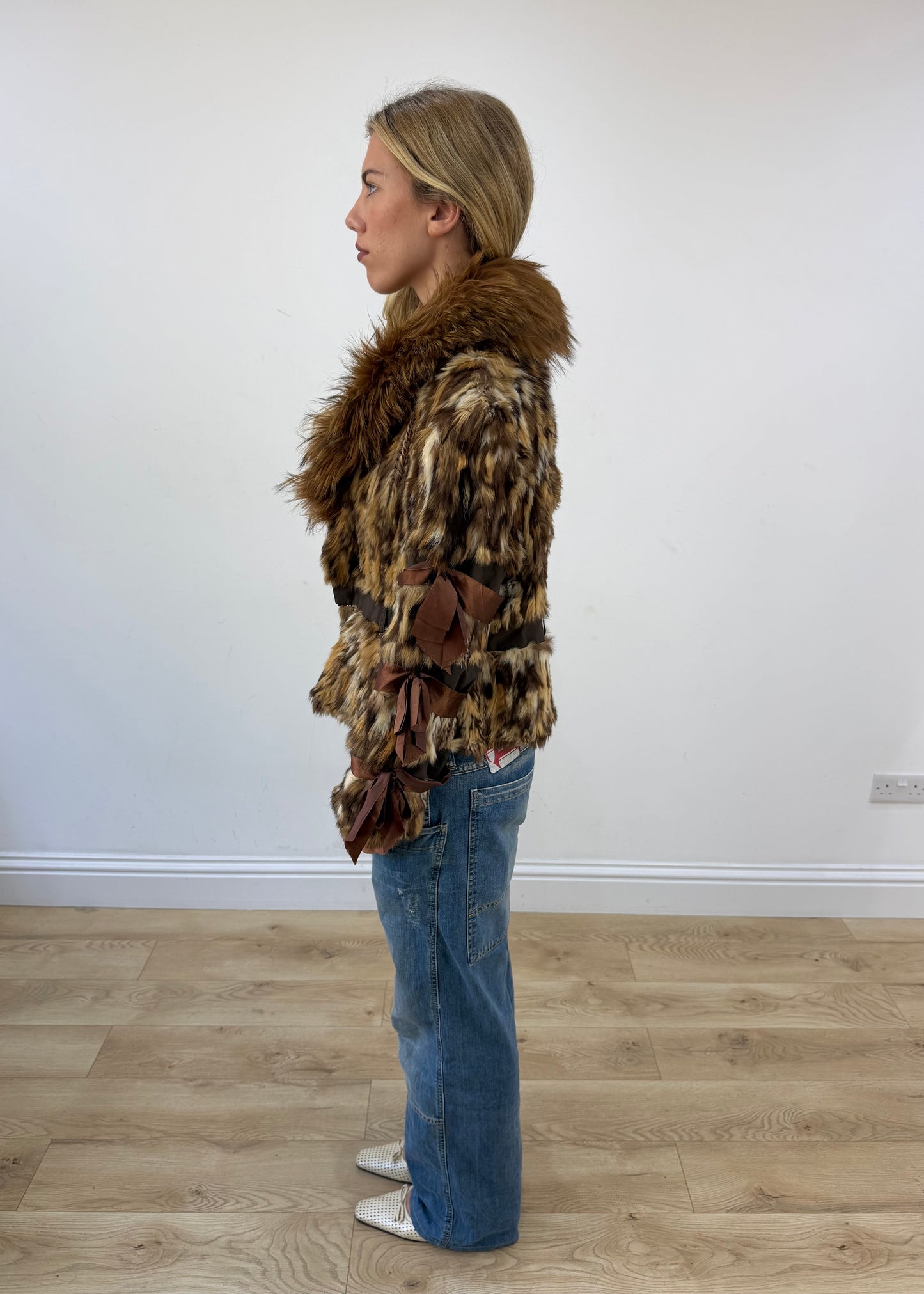 small brown toi and moi mixed fur jacket side