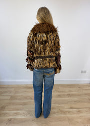 small brown toi and moi mixed fur jacket back