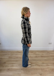 small black and white plaid belted pea coat opposite side